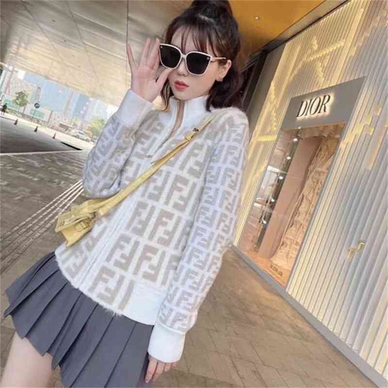 

High version net red same all over letter zipper sweater cardigan versatile thin sweet fashionable knitted coat, Picture color high version