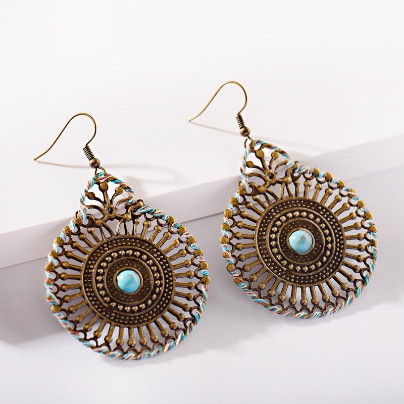 

Ethnic Round Hollow Dangle Earrings Fashion Jewelry Women Vintage Boho Stone Summer Ladies Earrings Hangers