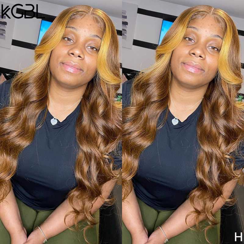 

KGBL Highlight Wavy T-part Lace Front Human Hair Wigs 8-24'' Brazilian 180% Density With Baby Hair Non-Remy Wigs Medium Ratio, T-part lace wig