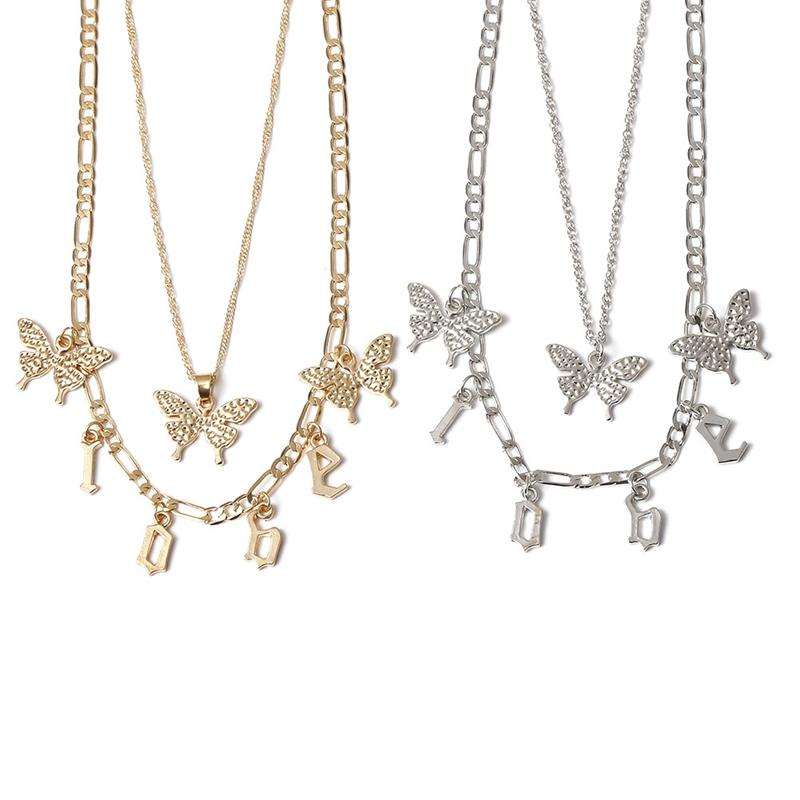 

European And American Simple Butterfly Letter Love Necklace For Women Multi Layer Animal Personality Jewelry