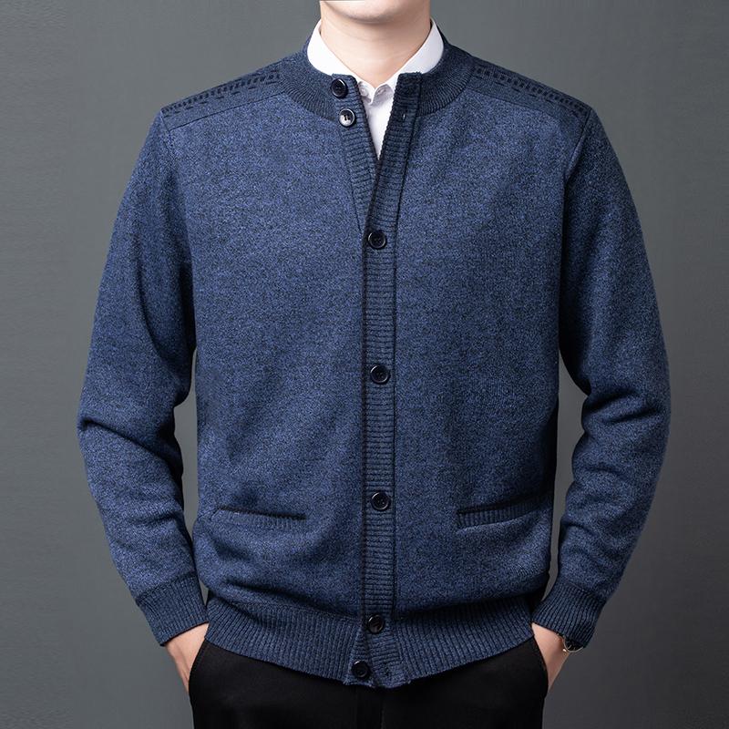 

Men's Sweaters Autumn And Winter 2021 Plush Thickened Stand Collar Cardigan Middle-aged Old Coat Father's Sweater, White;black