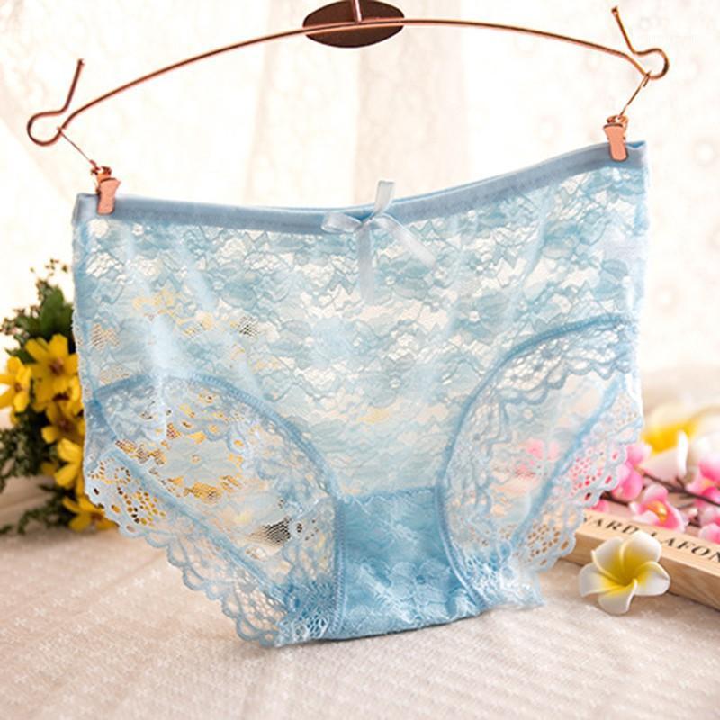 

Sexy Women Transparent Lace Briefs Seamless Underwear Panty Midi Rise Brief For Women Lady Intimates Underpant Hot Sale1, Blue