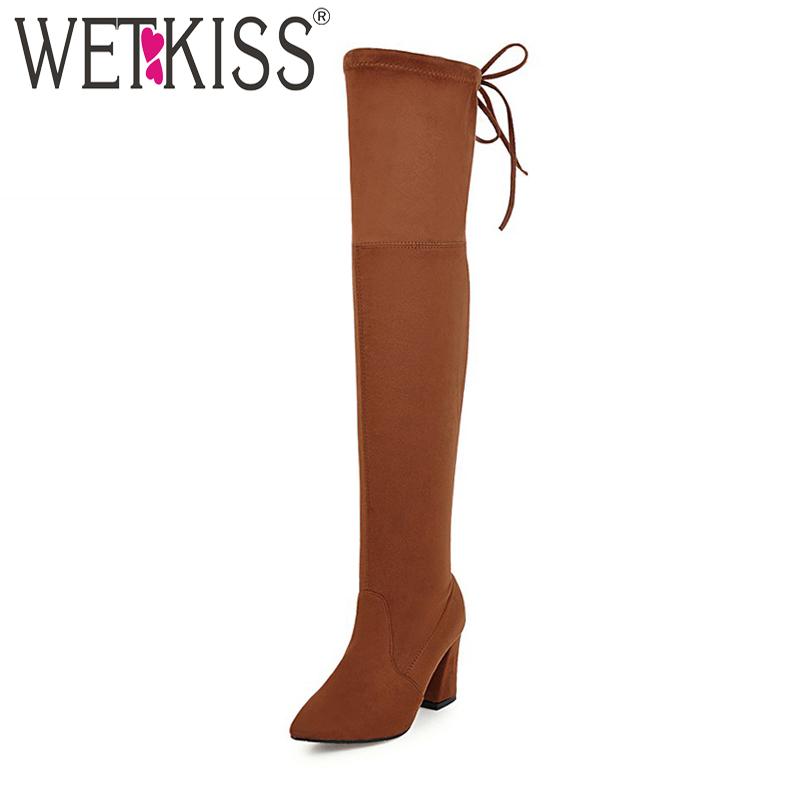 

WETKISS High Heels Sexy Flock Woman Over The Knee Boot Stretch Lady Long Boot Fashion Female Shoes Autumn Women Big Size 34-43, Blue