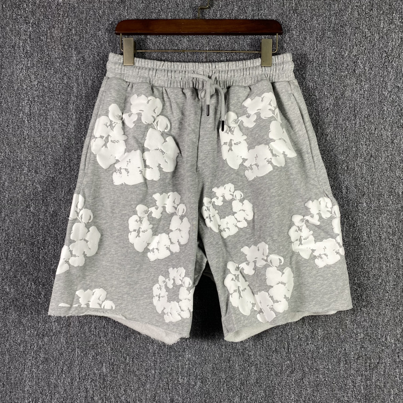 

Foam Cotton Print Shorts Jogger Men Women Drawstring Baggy Skateboard Beach Short Pants Black Grey