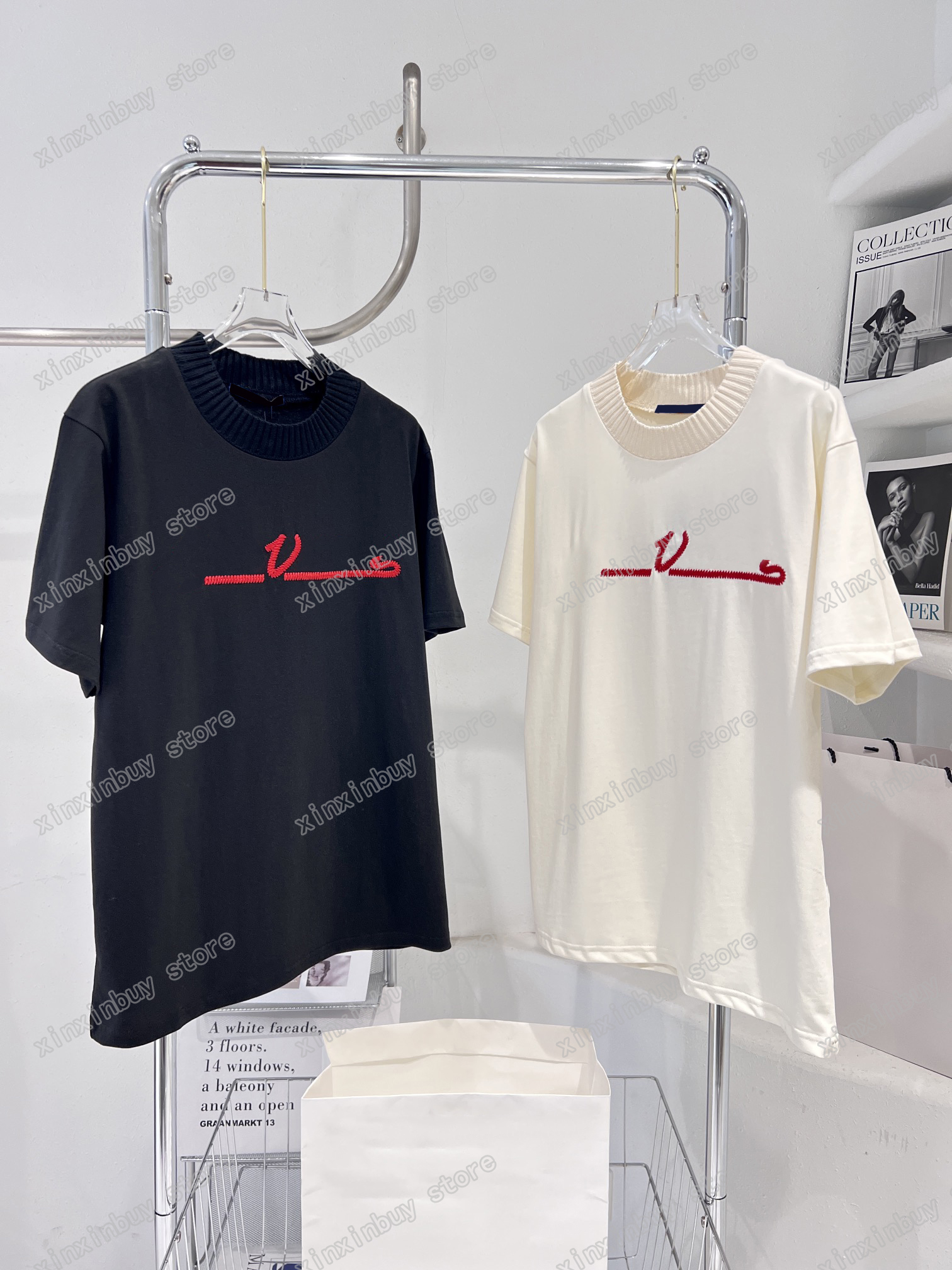 

22ss Men Women Designers T-Shirts tee Jacquard letter Embroidery short sleeve Man Crew Neck paris Fashion Streetwear Black white XS-L