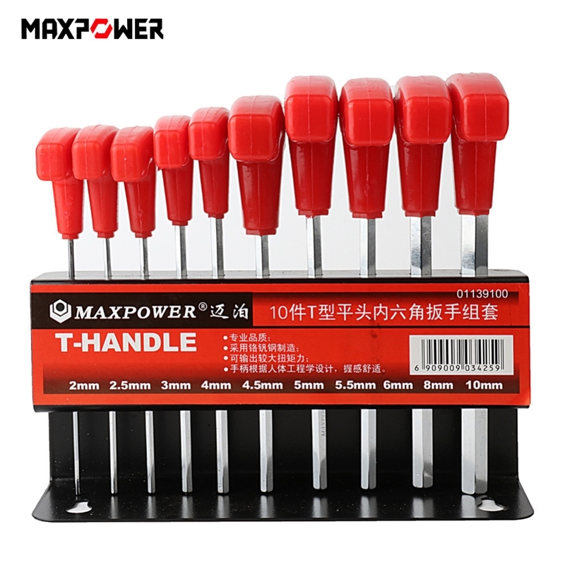 

10pcs T-Handle Hex Key Allen Wrench 2.00mm-10.0mm Metric Wrench Set Non-slip Multifunctional Wrenches Repair Hand Tools Y200323