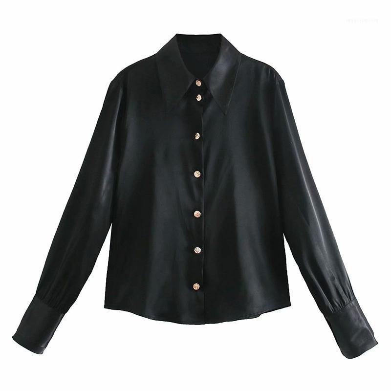 

Malina Fashion Spring Single Breasted Blouses Women Elegant Solid Satin Office Lady Shirts Women Turn Down Collar Tops Ladies1, Black