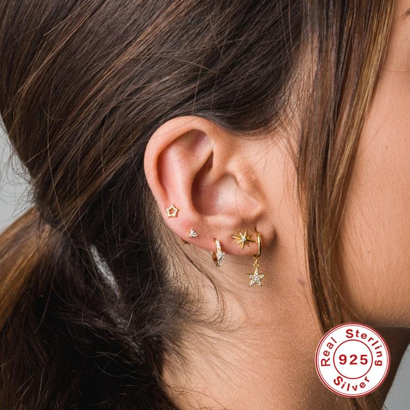 

Hoop & Huggie Romad Luxury Bling Zircons Star Pendant Earrings For Engagement Party Gift Minimalist 925 Sterling Silver Jewelry