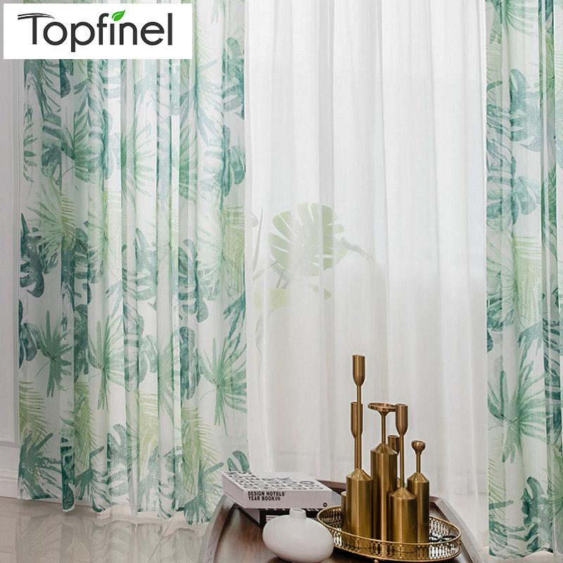 

Topfinel Green Leaves Sheer Curtains For Living Room Bedroom Plant Voile Tulle Kitchen Tulle Window Treatments Panel Drapes