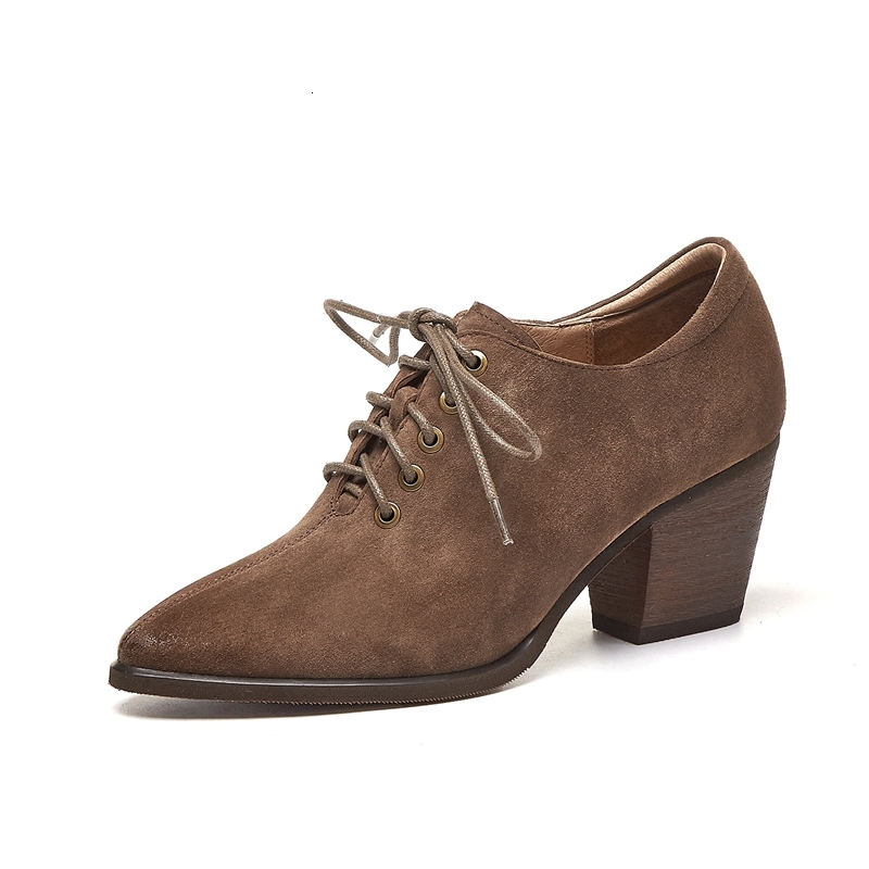 

2021 Women Natural Pumps Plus Size 22-26cm Upper Pig Skin + Pigskin Lining Women's Classic Pointed to Lace Toe Shoes 9JFW, Black