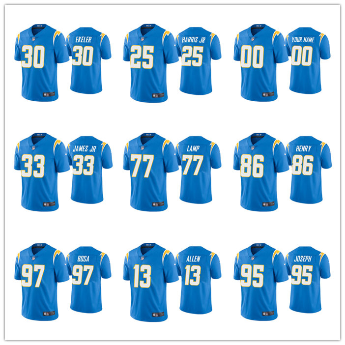 

Los AngelesChargersMEN WOMEN YOUTH Joey Bosa 13 Keenan Allen 33 Derwin James Powder Blue Vapor Limited Jersey, Black;red