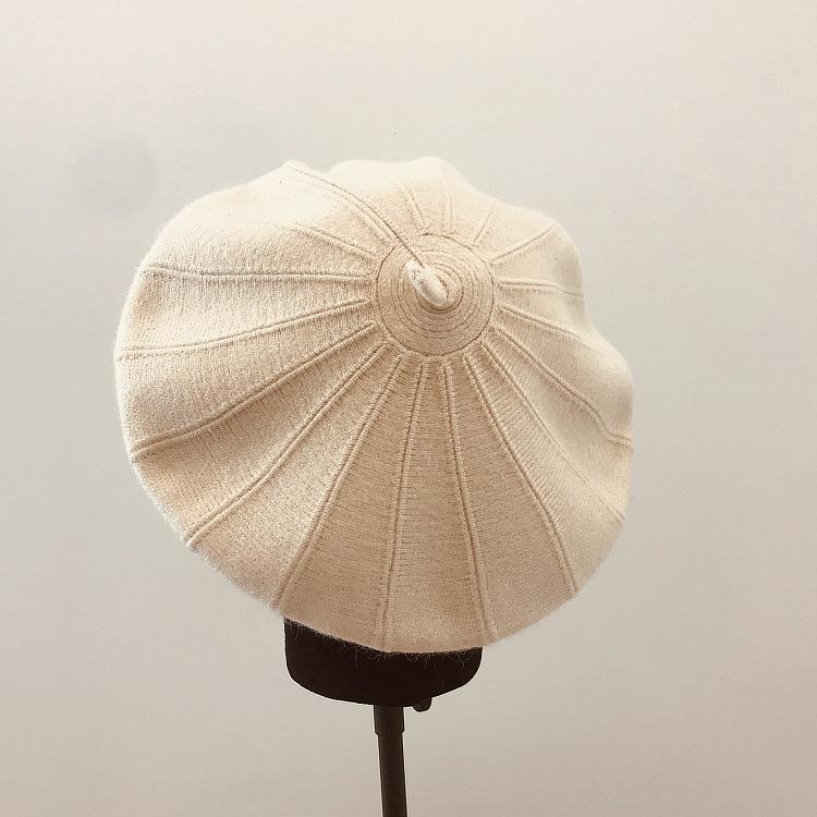 

01911-shi39255 winter warm stripe knitting soft beret cap men women leisure painter hat, Black