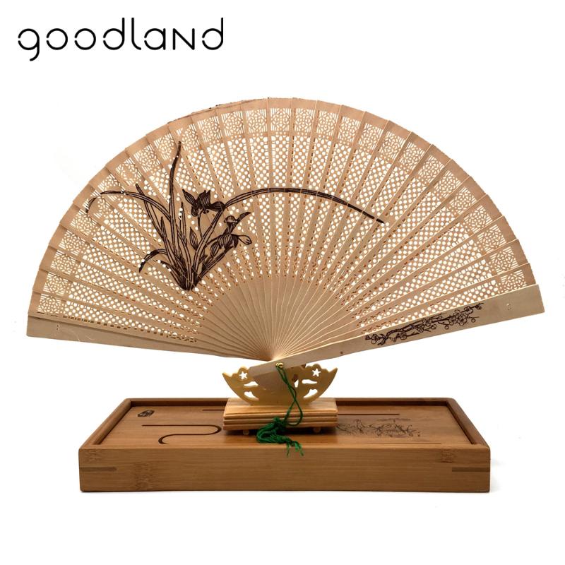 

Free Shipping 1pcs Orchid Seasons Phoenix Ancient Beauty Printing Wooden Carved Hand Fans Craft Supplies Wood Decoration Gift