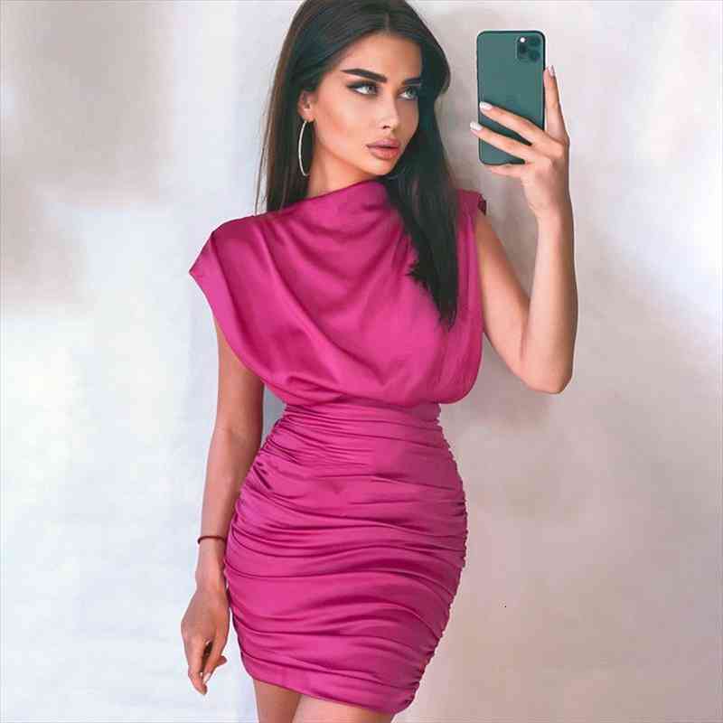

Seasons Satin Women Sleeve Mini Dress Ruched Bodycon Sleeveless Hollow Out Sexy Elegant Party Dresses Autumn Winter Asdr82438, Black;gray