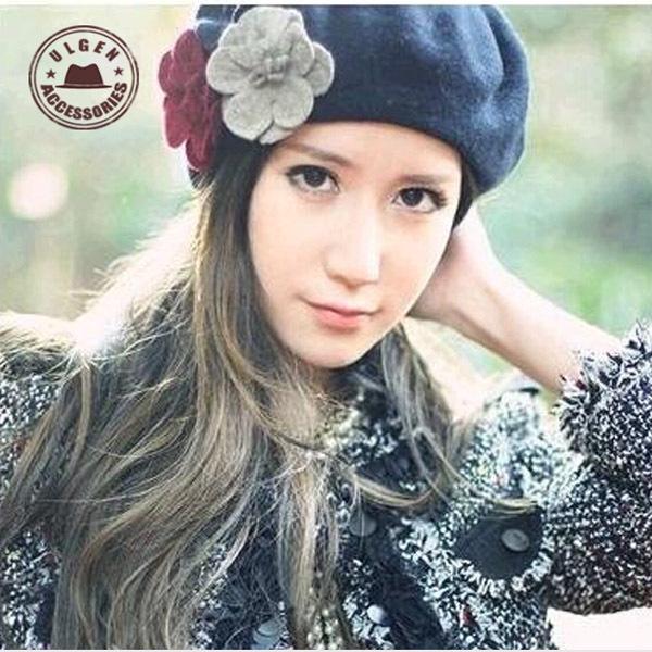 

Rushed Flat Cap Boina Feminina Boinas Femininos Autumn And Winter Warm Women Flower Cashmere Beret Painter Hats [gen-307, Black