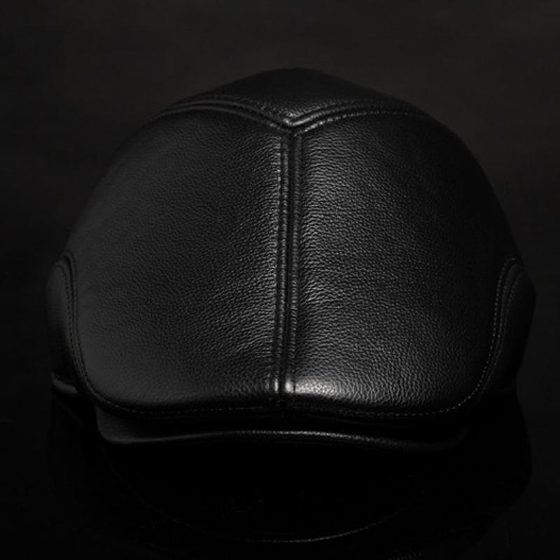 

Cowhide Berets New fashion high quality cap for men and women spring Autumn Leather Berets Boinas Caps Winter Warm Hats cap, Black