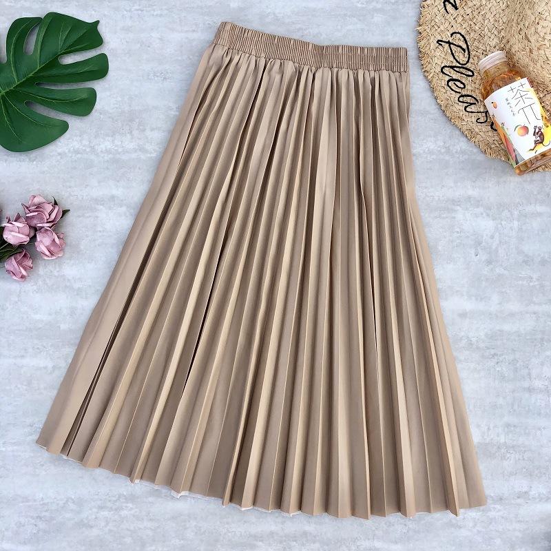 

2020 Autumn& Winter New Korean Women Simple High Waist Show Thin Solid Pu Pleated Skirt Fashion Casual Long Skirt Free Shipping, Blue