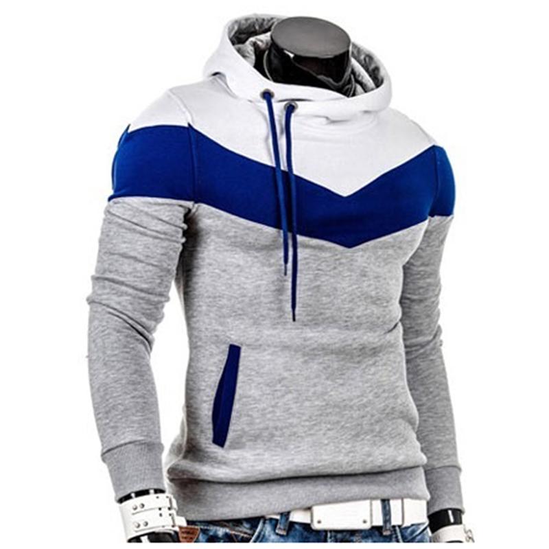 

2021 Fashion Autumn Hoodies Men Sweatshirt Male Stitching Hooded Hip Hop Long Sleeve Sweatshirt Men Silm Hoodies Outwear, Navy blue