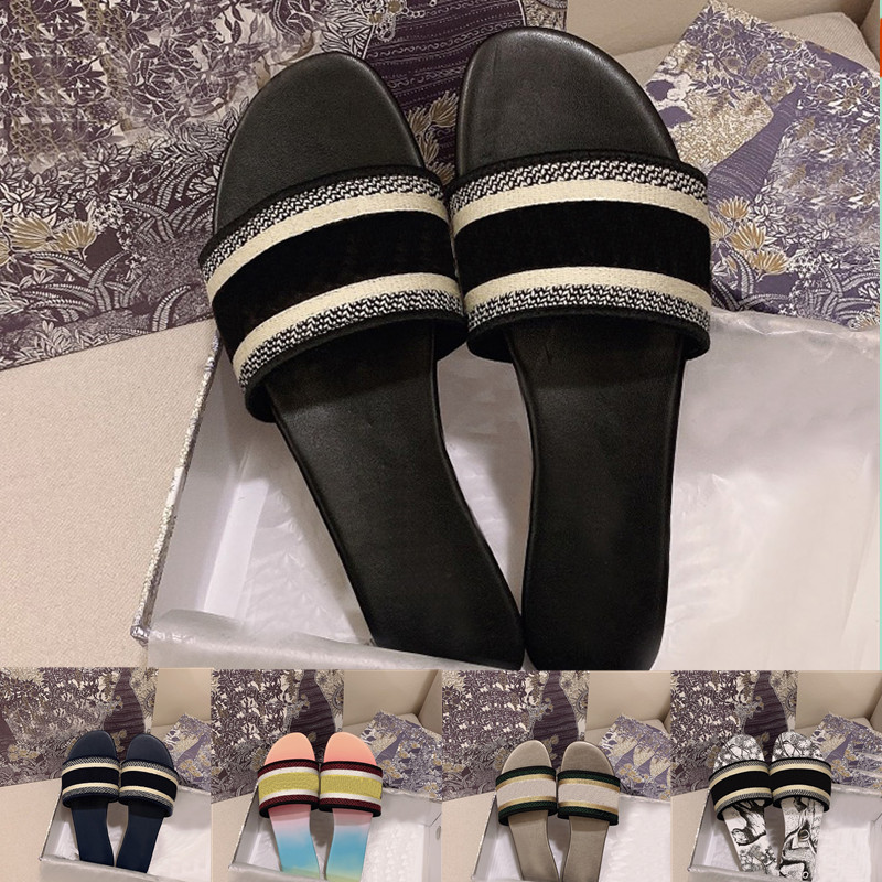 

2022 Designer women Sandals Slide Summer Flat Slipper fashion beach woman Big head Rainbow letters slippers with box, 27