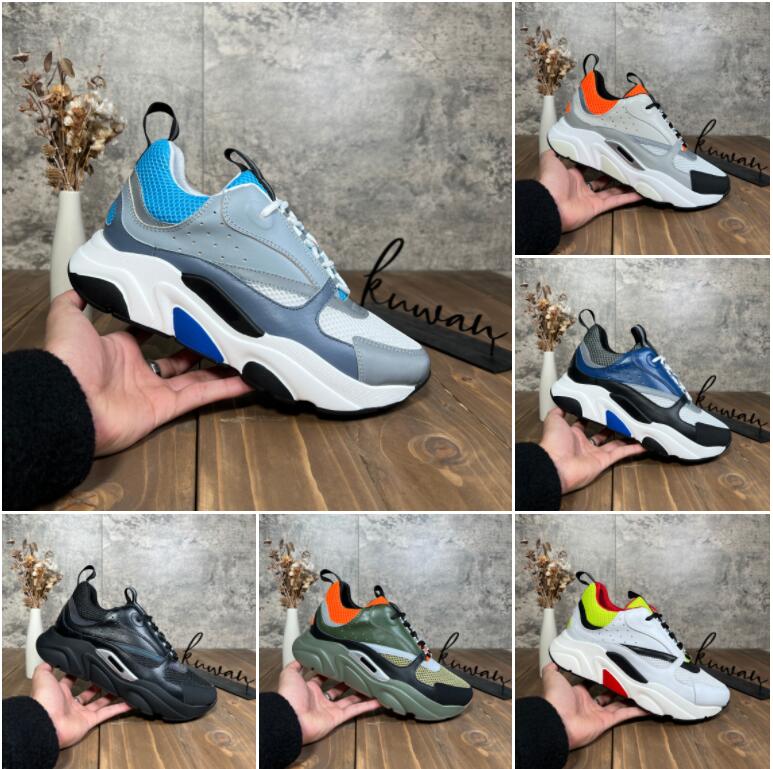 

designer B22 Sneaker White Leather Calfskin shoes Top Technical Knit Women Platform Sneakers Blue Grey size 35-46, Color 23