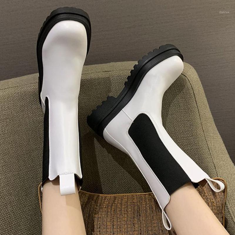 

DORATASIA Brand Women Winter Solid Platform Shoes Consise Boots Women Round Toe Casaul Daily Slip On Mid Calf Boots1, Black