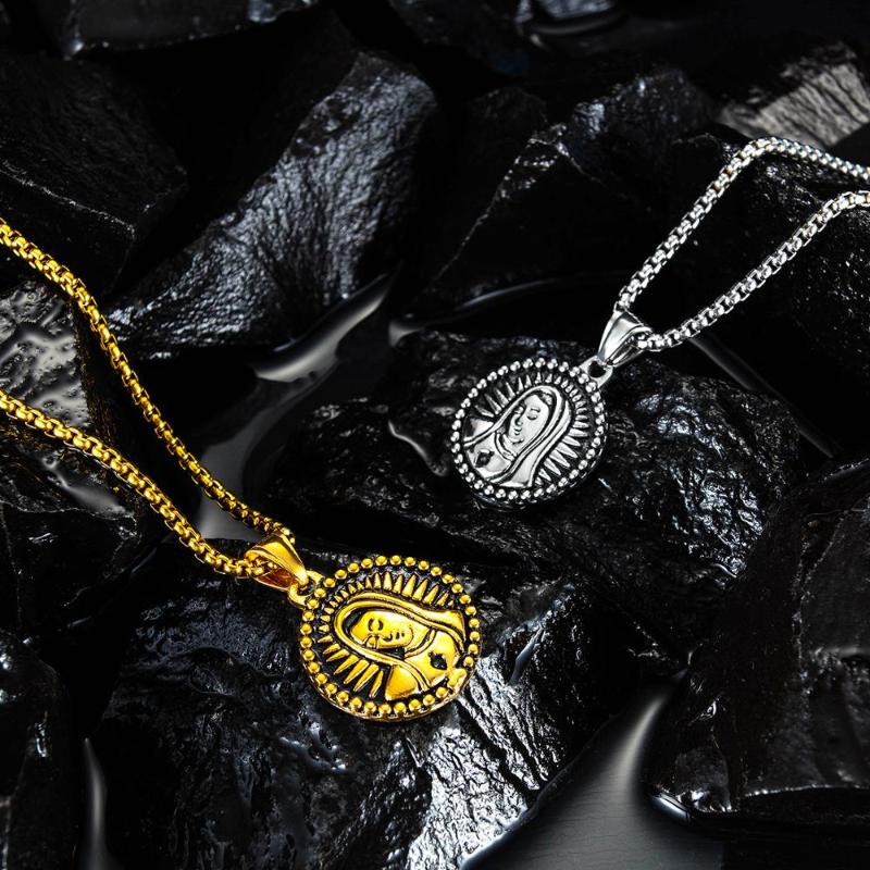 

Antique Medal Blessed Mother Necklace Virgin Mary Necklace in Stainless Steel
