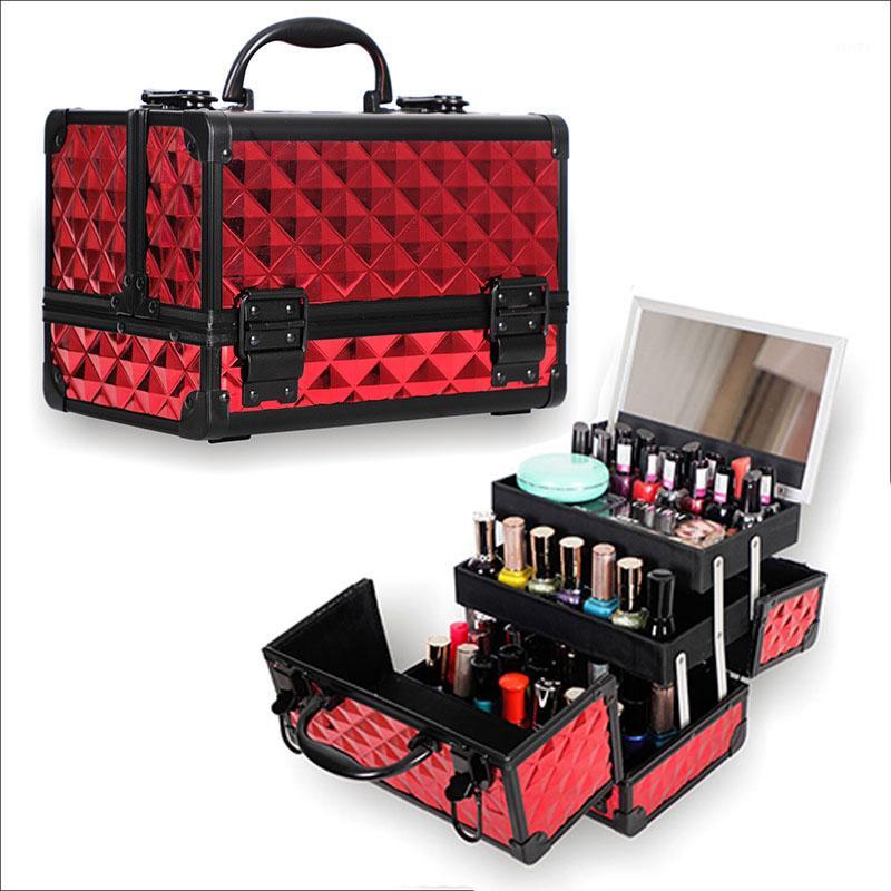 

Professional Makeup Box Aluminum Alloy Make Up Organizer Women Cosmetic Case with Mirror Travel Large Capacity Suitcases Bag1, Black