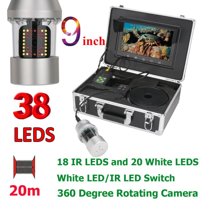 

9 Inch 20m Underwater Fishing Video Camera Fish Finder IP68 Waterproof 38 LEDs 360 Degree Rotating Camera For Fish ICE River Sea