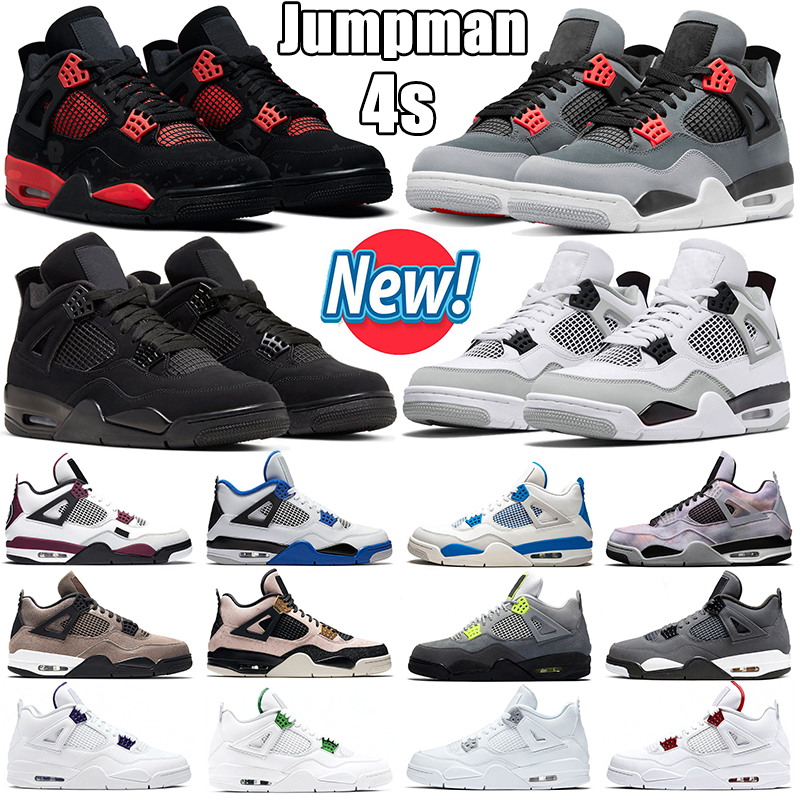 

4 4s Men Basketball Shoes Military Black Cat Fir Red Thunder University Blue White Oreo Cool Grey Bred Canvas Mens Women Trainers Sports Sneakers, #14 white oreo 36-47