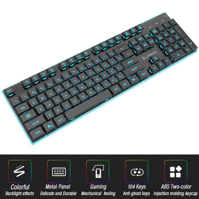 

Wired Gaming Keyboard Imitation Mechanical Feeling English Layout 104-Keys Backlit Anti-Ghosting Computer Laptop Keyboard
