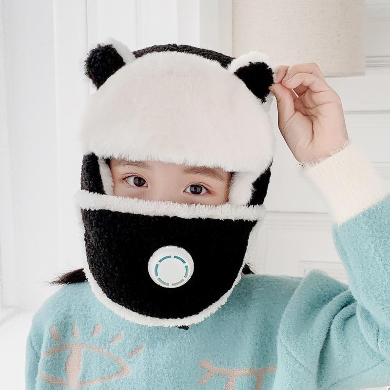 

Winter Children Cute Knitted Kids Cap Windproof Warm Ear Protection Face Protection Hat Ear Warm Beanie casquette 2020, Beige