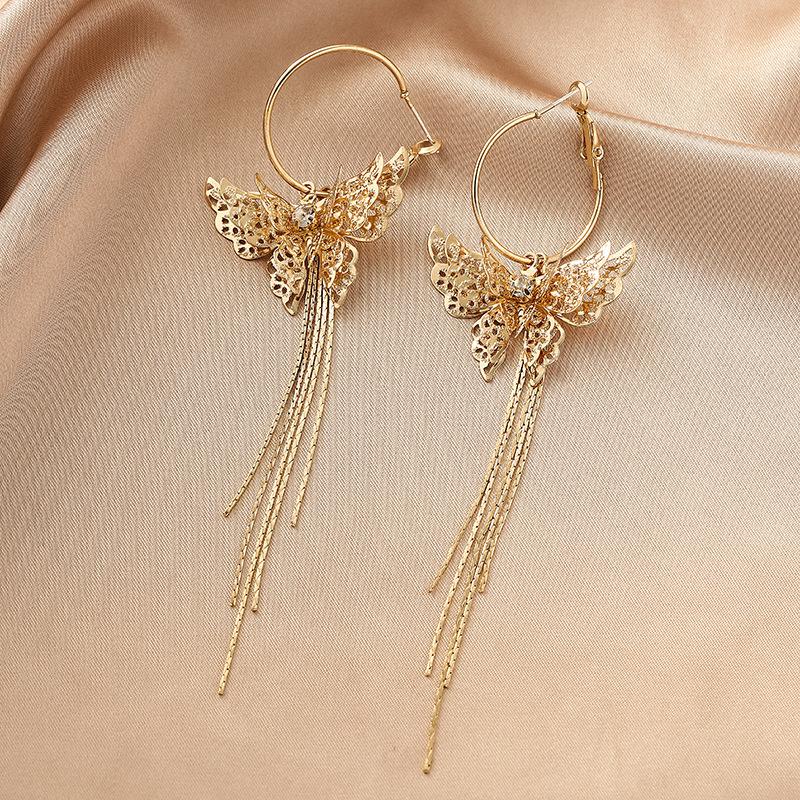 

Hoop & Huggie Butterfly Fairy Crystal Love Temperament Long Tassel Sequin Earrings Korean Ear Jewelry Brincos Bijoux Women