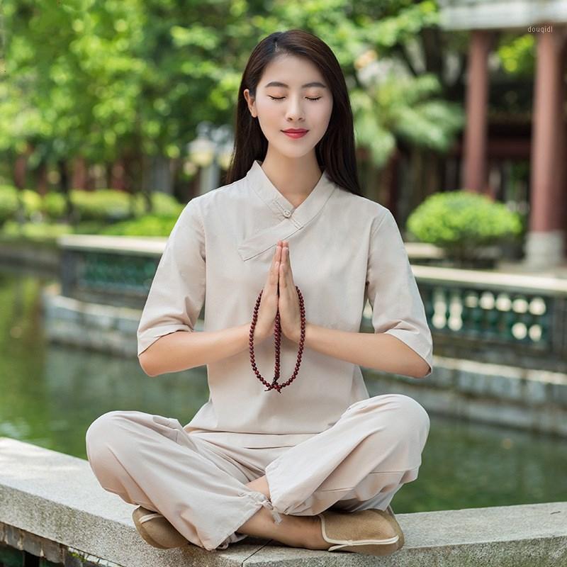 

Women Yoga Tai Chi Kungfu Meditation Set Cotton Linen Loose Female Jogging Outfits Workout Casual Set Sportswear Sweatshirt+pant1, Blue