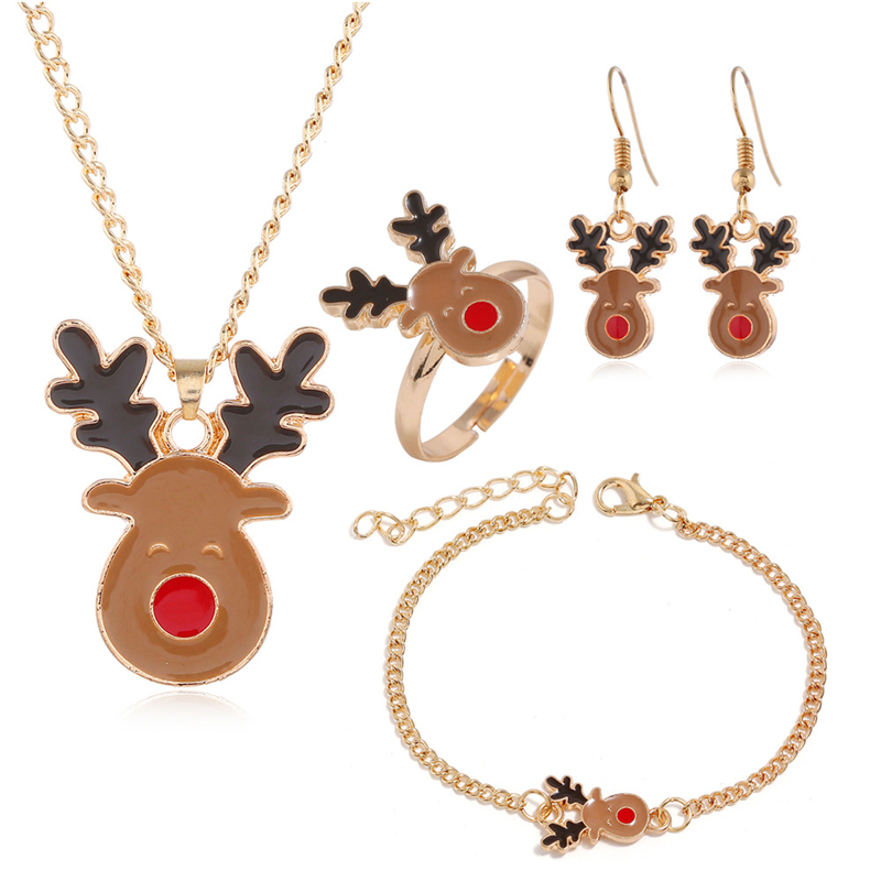 

Christmas Gift Christmas Series Santa Claus Elk Bell Christmas Festive Party Decorations Earrings Necklace Bracelet Multi-Piece Set