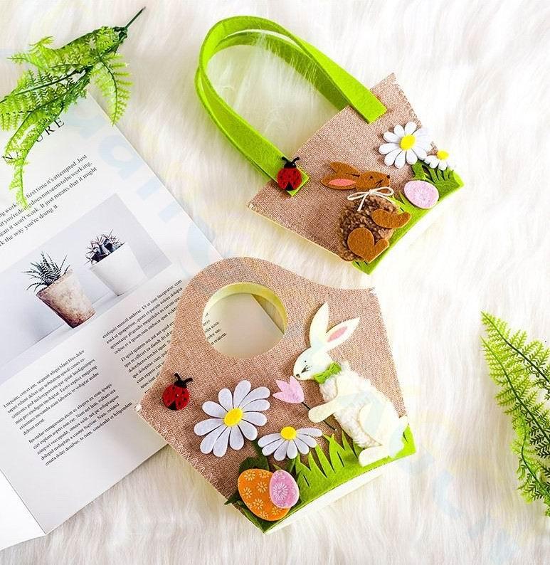 

40*Easter Decoration Cute Cotton Linen Easter Egg hunt Bag Shopping Tote kids children gift Bag handbag Festive Supplies