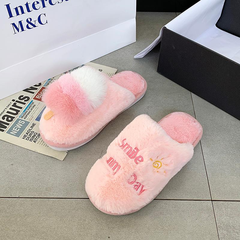 

Moipheng Slides for Women Winter Indoor Short Plush Furry Slippers Cute Hand-Painted Fur Slides Lover Shoes Fur for Women, Brown