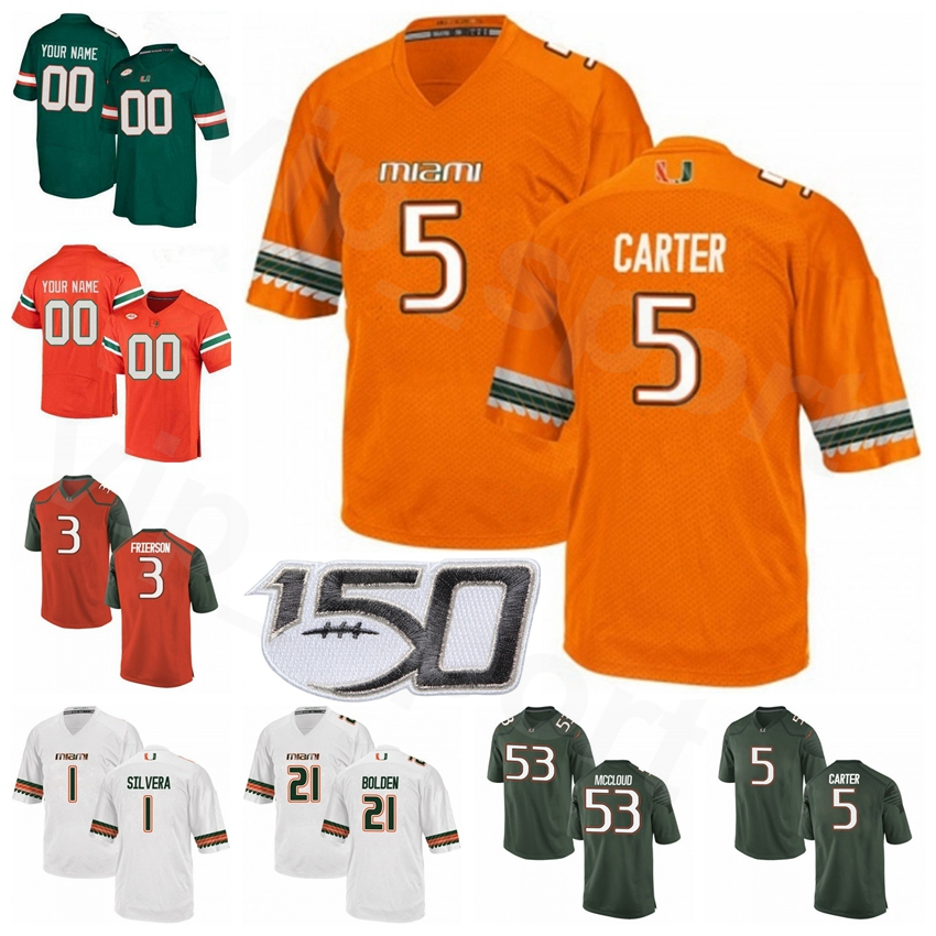 

NCAA Football College ACC Miami Hurricanes 21 Bubba Bolden Jersey 5 Amari Carter 53 Zach McCloud 3 Gilbert Frierson 1 Nesta Jade Silvera, White