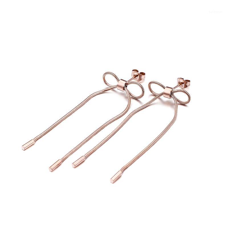 

Fashion Simple Earring For Women Bohemia Mini Bowknot Snake Chain Long Dangle Earrings Rose Gold Stainless Steel Jewelry1