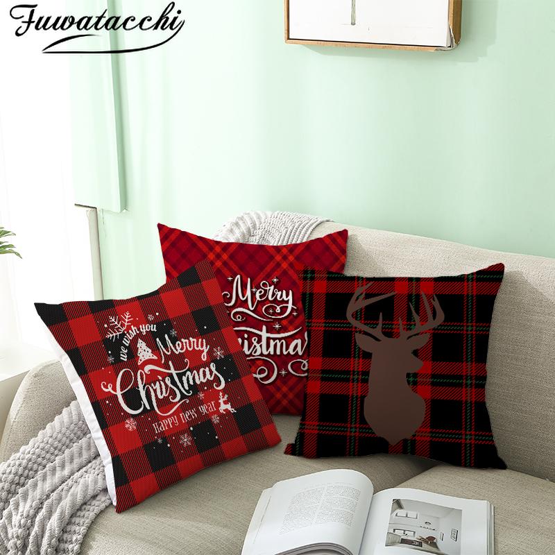 

Fuwatacchi Merry Christmas Gift Cushion Cover Red Black Plaid Decoration Pillow Covers for Home Sofa Throw Pillowcases 45X45cm, Pc11157