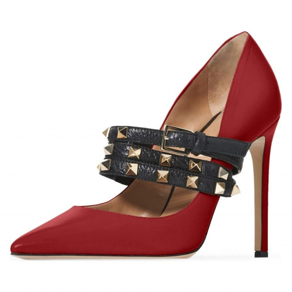 

2021 The New Sexy Toe Heels High Rivets Woman Stiletto Ankle Braces Shoes Bigger Vcwa, Black