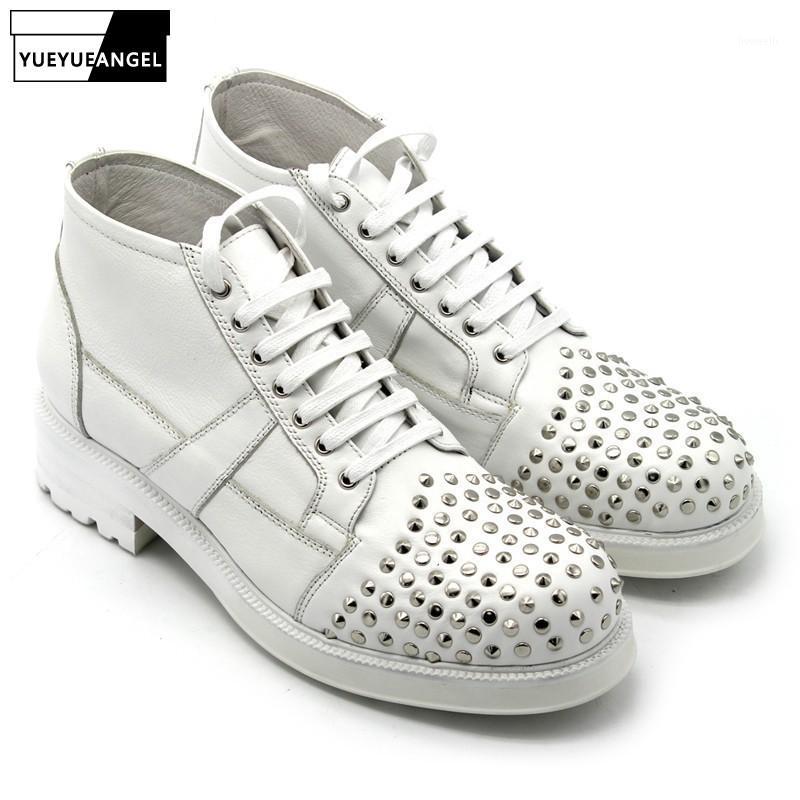 

2020 Rivet Thicken White Boots Men England Style Lace Up Handmade Cow Leather Ankle Boots Casual High Top Sneakers Botas Hombre1