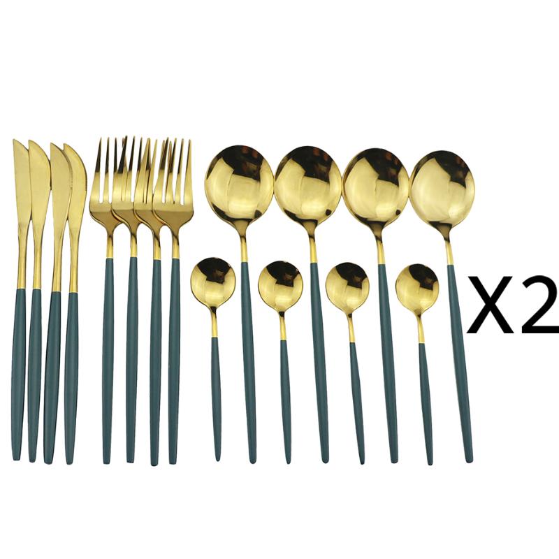 

16Pcs/Set Blue Gold Tableware Set Knife Fork Spoon Luxury Dinnerware Set Stainless Steel Cutlery Kitchen Flatware