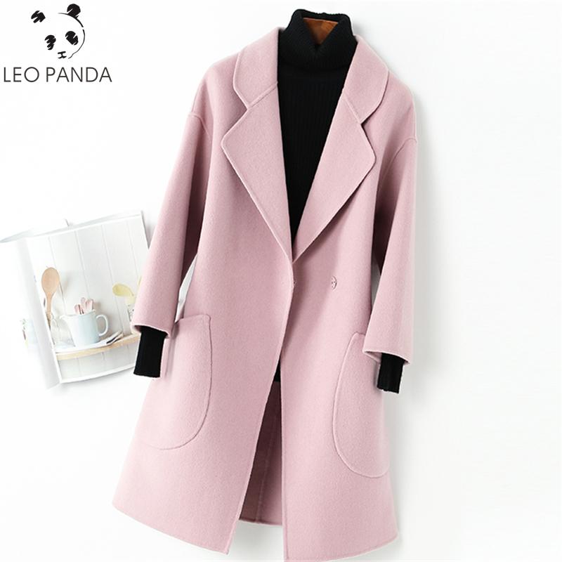 

100% Pure Wool Double Faced Woolen Coat Female 2020 New Autumn Winter Soid Long Cashmere Jacket Women Plus Size Casual Clothes, Black