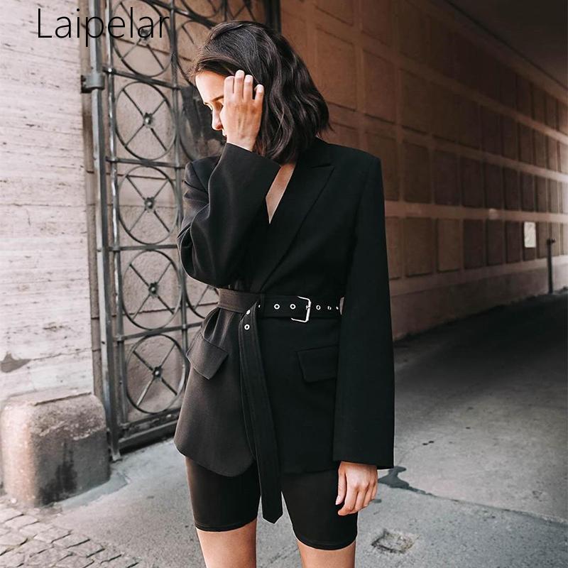 

Laipelar Office Ladies Single Button Black Blazer Women Long Sleeve Suit Coat Female 2020 Fall Winter Sashes Business Tops, Black blazers