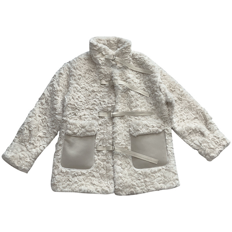 

2021 Women Retro-chic Bubble Rex Fashion Rabbit Female Skin Jacket Autumn New Thick Winter Mid-length Oversized Coat XSUU, White