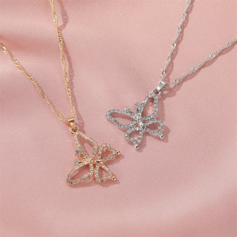 

Zircon Harajuku Butterfly Necklace For Women Friends Gold Silver Color Chain Choker Female Pendant Necklace Fashion Jewelry 2020
