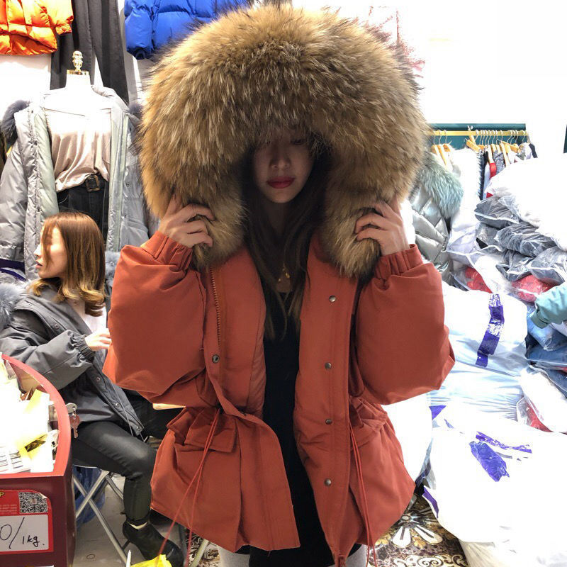 

Collar Raccoon Skin Hoodie Female Short Winter Black Lady 90% Duck Down Jacket Puffer Parka Warmer Clothes More Size Bp17, Faux fur collar 8.