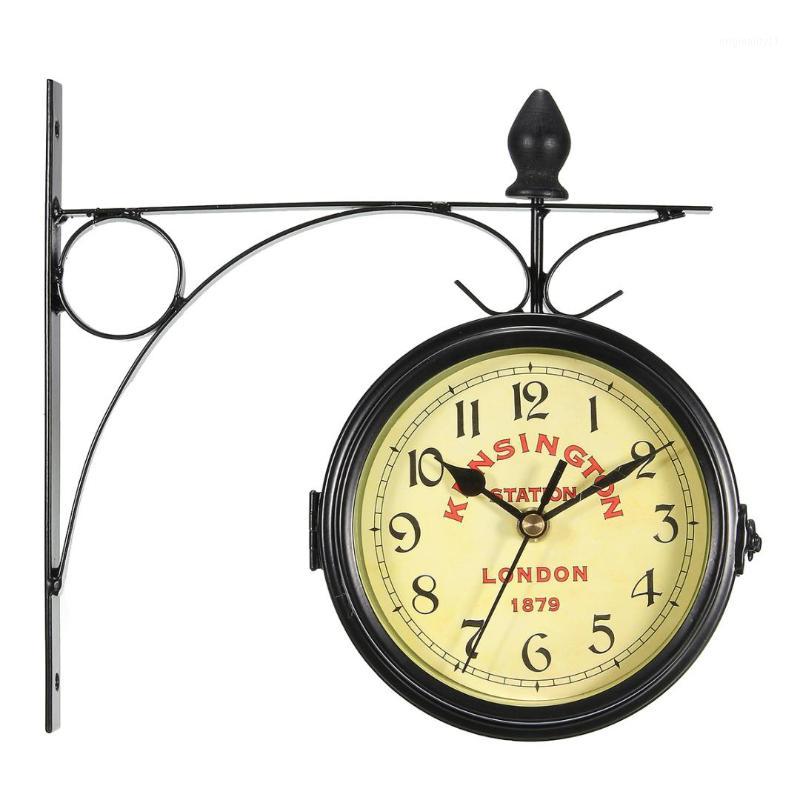 

Charminer Vintage Decorative Double Sided Metal Wall Clock Antique Style Station Wall Clock Hanging Black1