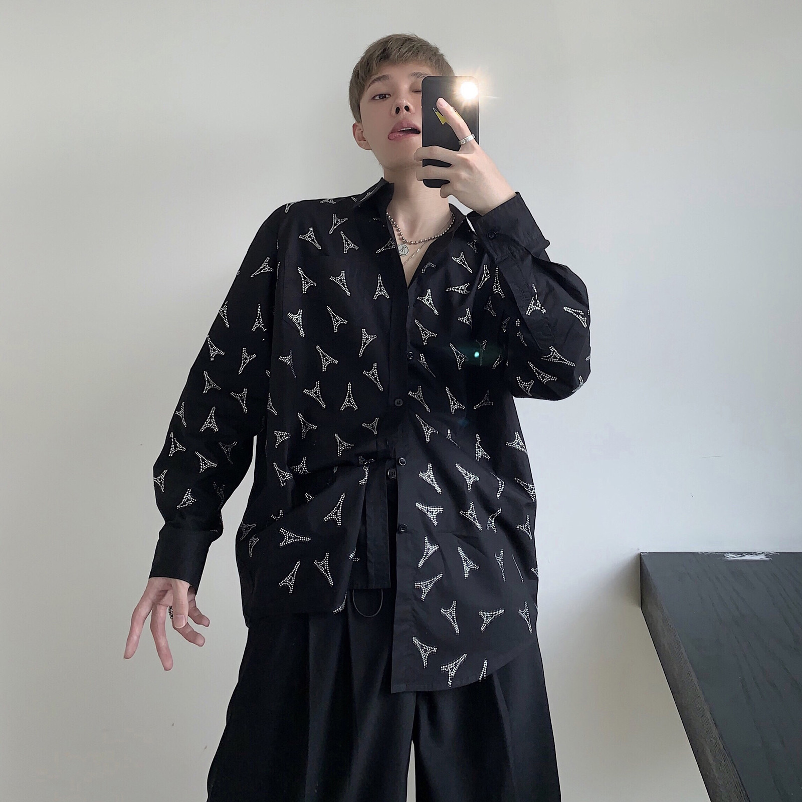 

2021 New Products of Men Women Push Hard Heavy Hand Ironing, Drilling Shining Iron Tower Modeling Versatile Shirt 06O8, 11