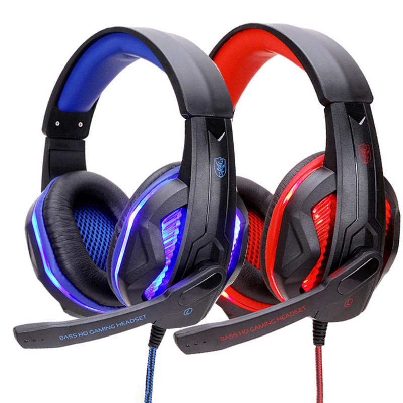 

Computer Gaming Headset Professional Led Light Gamer Headphone Adjustable Bass Stereo PC Wired Earphone With Mic for PS4 Laptop, Red
